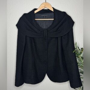 Lafayette 148 New York Womens Black Wool Blend Jacket Size 14 Shawl Collar